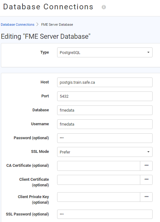 Editing database connection